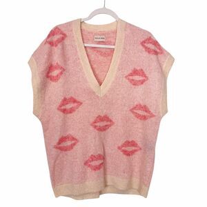 Stella Nova lip-print knit top Wool Sleeveless Sweater Vest Pink Kiss Medium M